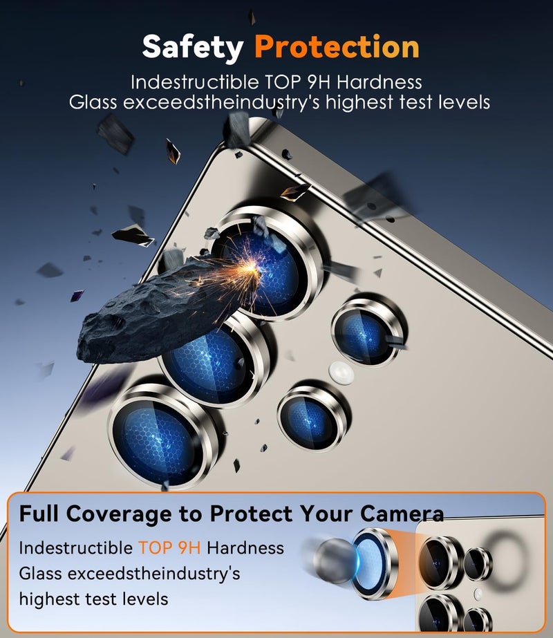 CloudValley for Samsung Galaxy S25 Ultra Camera Lens Protector, 9H Tempered Glass + Aluminum Alloy Individual Lens Protective Ring, [1 Second Installaion] Ultra-HD Glass Cover,Titanium Gray - Image 2